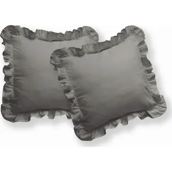 Povlak na dekorativní polštářek Bavlněný povlak na polštář, Hladký 40 x 40 cm TEPLÁ ŠEDÁ S VOLÁNKEM