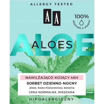 Pleťový krém AA Aloe 100% Aloe Vera Extrakt 50 ml sorbet pro den i noc, hydratační a zklidňující účinek 48h
