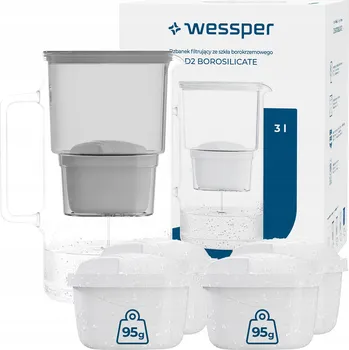 Filtrační konvice Filtrační konvice skleněná Wessper D2 BOROSILICATE 3 l šedá + 5x filtr