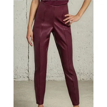 Dámské kalhoty Sinsay - Koženkové kalhoty - burgundy - 744FJ-92X - 744FJ-92X-XS