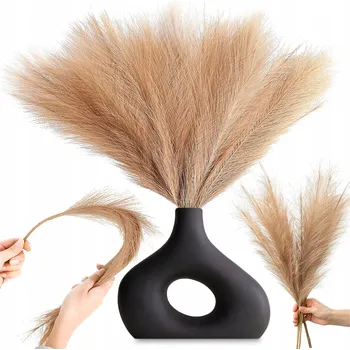 umělá květina SADA 10 KS UMĚLÁ TRÁVA PAMPASOVÁ DEKORATIVNÍ VĚTVIČKY RÁKOSOVÁ HNĚDÁ 55 CM