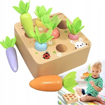 Dřevěná hračka SENZORICKÉ HRAČKY ZAHRADA S MRKVÍ DĚTI PUZZLE POČÍTÁNÍ VZDĚLÁVACÍ
