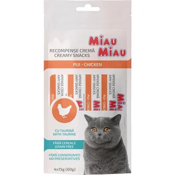 Pamlsek pro kočku Miau Miau Miau Miau Creamy Snacks Cat kuřecí 15g (4 pack)