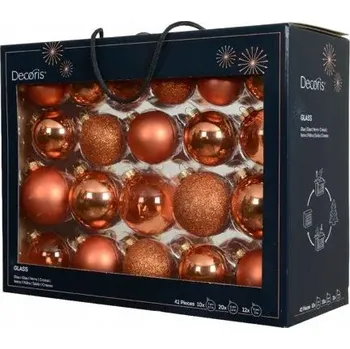 Vánoční dekorace Oranžové Skleněné Vánoční Baňky na Vánoční Stromeček 42ks 5/6/7cm Vánoční Ozdoby