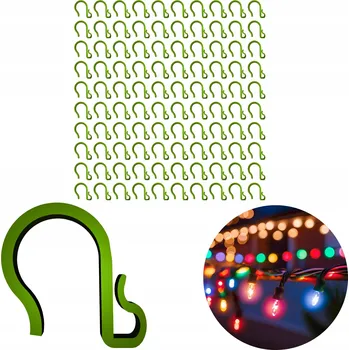 Vánoční dekorace Háčky na okap ZELENÉ 100 ks úchyty pro vánoční světýlka girlandy LED
