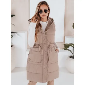 Dámská vesta Světle hnědá prošívaná dlouhá vesta LADISA TY3289 Velikost: 2XL
