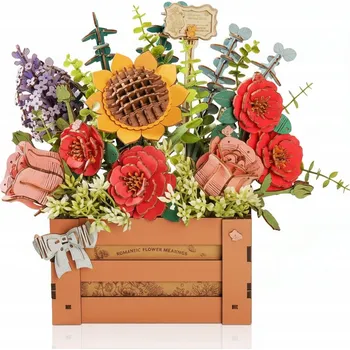 Obraz Dřevěná Kytice KVĚTINY ve Váze Puzzle 3D ROWOOD Dekorace Domova Udělej Si Sám