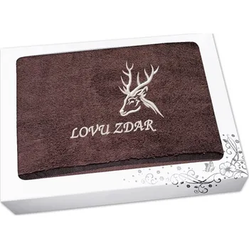 Ručník Dárkové balení ručníku pro myslivce Hlava jelena + Lovu zdar hnědá