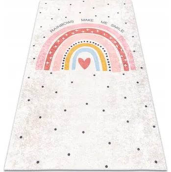 Koberec Koberec pratelný protiskluzový duhový puntíky pro děti béžový 120x170 cm