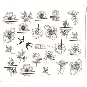 Vodolepka na zdobení nehtů – Jemné černé květiny BN-1195