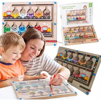 Dřevěná hračka Tablica Magnetyczna Montessori Dřevěný labyrint Učení barev a počítání