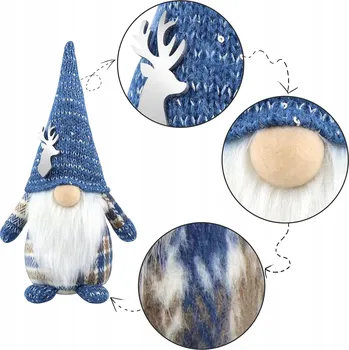 Vánoční dekorace VÁNOČNÍ SKŘÍTEK ZIMNÍ TRPASLÍK DEKORACE 31 cm MODRÝ