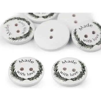 Knoflík Dřevěný dekorační knoflík Made with love, malé, 2 bílá zelená