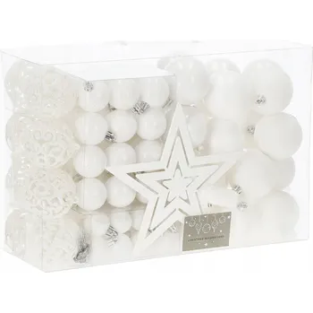 Vánoční dekorace SADA VÁNOČNÍCH BANĚK XXL 100 Ks BÍLÉ OZDOBY NA STROMEČEK MIX 6/4/3cm