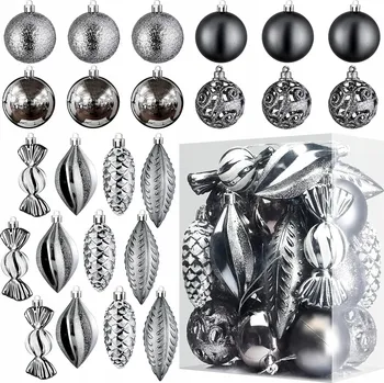 Vánoční dekorace 24x VÁNOČNÍ BAŇKY NA VÁNOČNÍ STROMEK ŠEDÉ - SADA VÁNOČNÍCH OZDOB