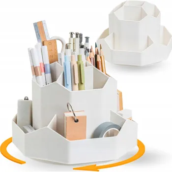 Úložný box Bílý otočný organizér na stůl s 9 přihrádkami