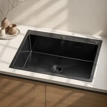 Granitový dřez Jednokomorový dřez VELAZO. ocel černý