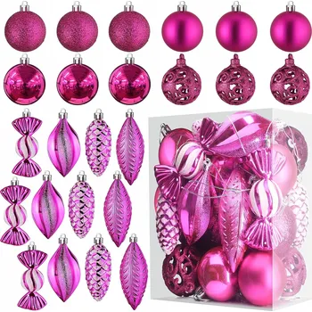 Vánoční dekorace 24x Růžové vánoční VÁNOČNÍ BAŇKY sada ozdob na stromeček, vánoční dekorace