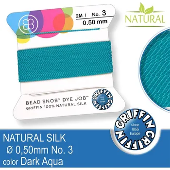 Nit Hedvábná nit s jehlou GRIFFIN síla nitě 0,5mm No.3 délka 2m. Barva Dark Aqua.