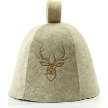 velforia Saunová čepice krémový zvonek – 100 % vlna, motiv jelen Velikost: XL (60-61)