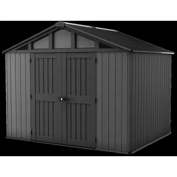 Zahradní domek Kvalitní stavebnicový zahradní domek plastový s podlahou šedý 243x304x251 cm