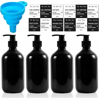 Dávkovač mýdla DÁVKOVAČ MÝDLA X4 ČERNÉ LAHVE NA ŠAMPON 500ML ETIKETY TRYCHTÝŘ