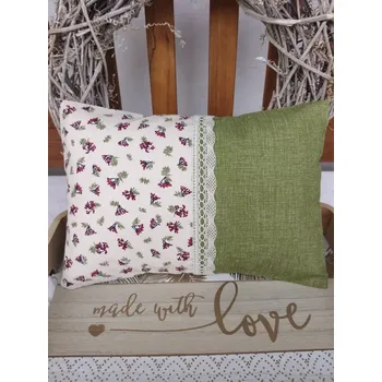 Polštář Nahřívací polštářek s levandulí a pohankou – Jeřabiny na smetanové & zelená v režném efektu