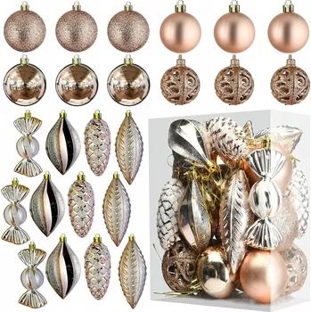 Vánoční dekorace 24 x VÁNOČNÍ BAŇKY ZLATÉ SADA VÁNOČNÍCH KOULÍ VÁNOČNÍ OZDOBY