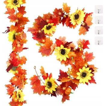 GIRLANDA LIŚCIE KLONU LAMPKI LED JESIEŃ Javorová girlanda s LED světýlky – podzimní dekorace 2 x 1,75 m