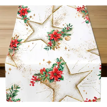 ubrus Vánoční běhoun 40x100 Bílý běhoun na stůl s hvězdami 10825