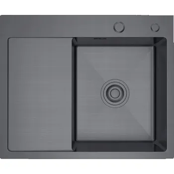 Granitový dřez Dřez dřez s odkapávačem 58 x 48 cm, grafitový + sifon