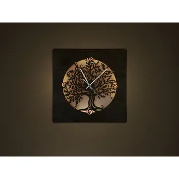 Obraz Li-Go "Dub v kruhu" Světelné hodiny s baterií, 42/50 cm včetně dálkového ovládání provedení: jedle, velikost svítidla: 42x42 cm