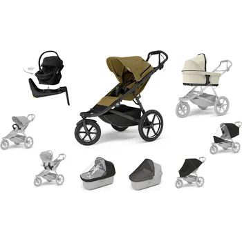 Kočárek Originální set THULE 10 v 1 Nutria Green,Soft Beige,Black Celoodpružený ikonický kočárek do každého terénu