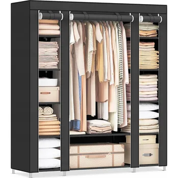 Šatní skříň Skříň Songmics černá harmoniková 150 x 175 x 45 cm