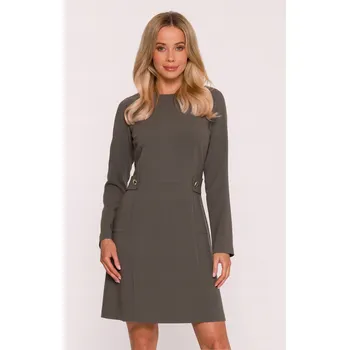 Dámské šaty ŠATY ELEGANTNÍ DENNÍ DÁMSKÉ S OZDOBNÝMI KNOFLÍKY KHAKI 38 M