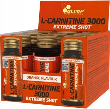 Spalovač tuku Víceúčelová tekutina Olimp L-Carnitine 3000 Extreme Shot, pomerančová příchuť, 225 g, 9 ks
