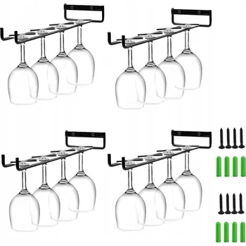 Sklenice DRŽÁK SKLENIČKY NA VÍNO 30 CM, ZÁVĚSNÝ NÁSTĚNNÝ SKLENIČKY NA VÍNO, 4 KS