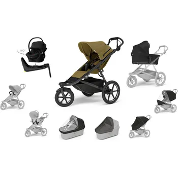 Kočárek Originální set THULE 10 v 1 Nutria Green,Black,Black Celoodpružený ikonický kočárek do každého terénu