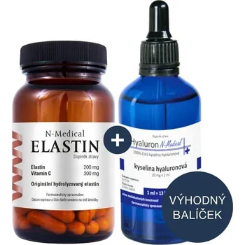 N-Medical Zvýhodněná sada Hyaluron N-Medical 100% kyselina hyaluronová 100 ml + Elastin 100 tobolek