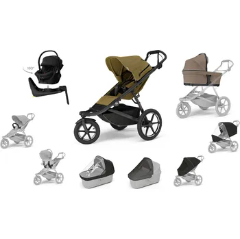 Kočárek Originální set THULE 10 v 1 Nutria Green,Tinted Taupe,Black Celoodpružený ikonický kočárek do každého terénu