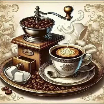 Diamantové malování Diamantové malování - Čerstvá káva a mlýnek (40x40)