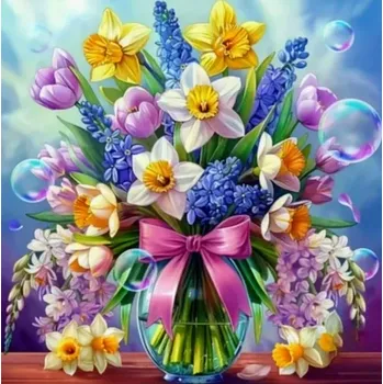 Diamantové malování Diamantové malování - Jarní kytice + třpytivé kamínky