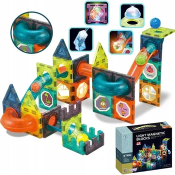 ostatní stavebnice Woopie Magnetické Stavebnice - Kuličková dráha se světlem, 75 dílků