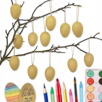 Velikonoční dekorace 12x HNĚDÁ VELIKONOČNÍ VEJCE KRASLICE Z PAPÍROVÉ HMOTY OZDOBY K VYBARVENÍ