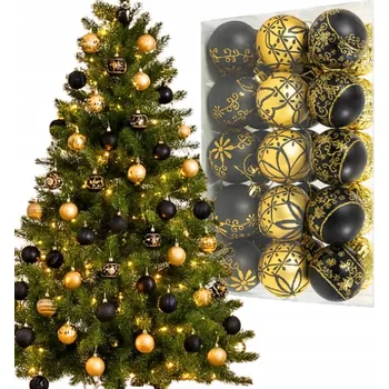 Vánoční dekorace VÁNOČNÍ BAŇKY NEROZBITNÉ VÁNOČNÍ OZDOBY SET černo-zlaté 30 ks