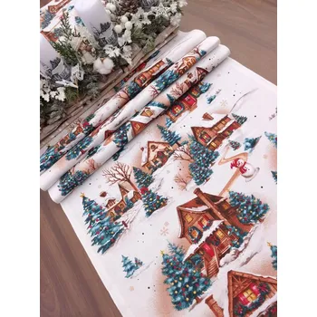 ubrus Běhoun vánoční - vánoční vesnička - 160 cm