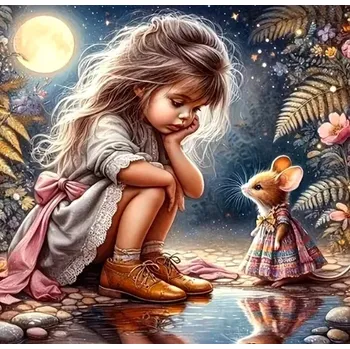 Diamantové malování Diamantové malování - Holčička a myška (50 x 50)