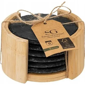 Kulatá podložka Secret De Gourmet černá dřevěná 6 ks