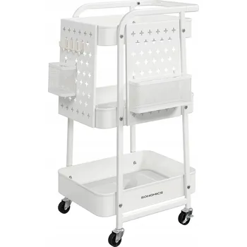 Servírovací stolek KUCHYŇSKÝ VOZÍK TŘÍPATROVÝ REGÁL NA KOLEČKÁCH BÍLÝ KOVOVÝ STOJAN