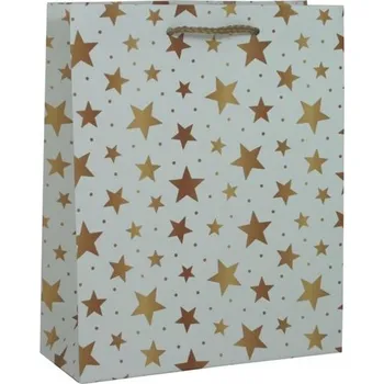 Dárková taška Vánoční taška, Zlaté hvězdy, 26 x 32 x 10 cm